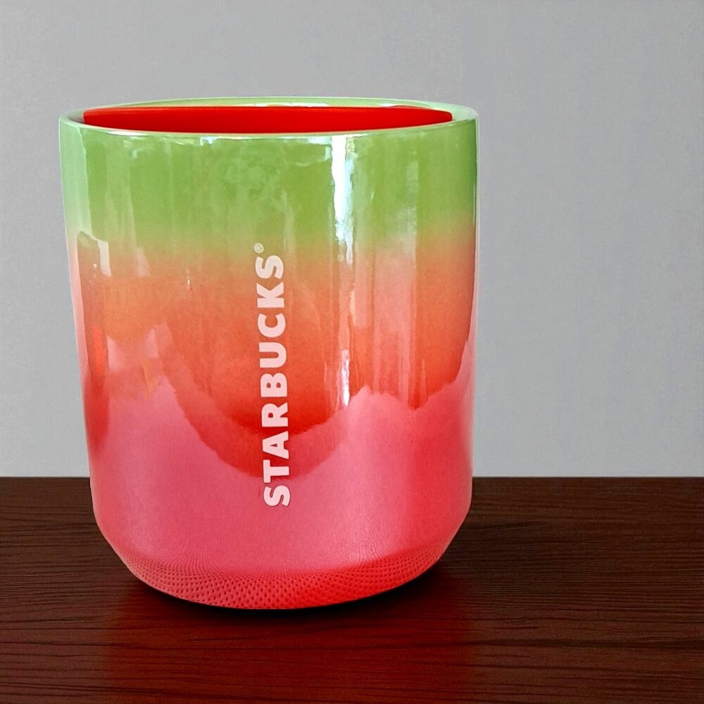 Starbucks 2020 Pearl Ombre Red Pink Green Holiday Ceramic Tumbler With Red Lid